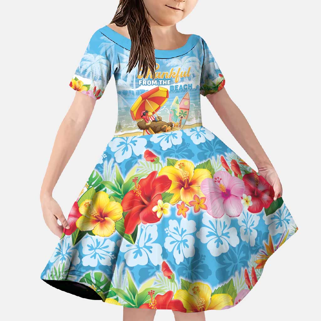 Personalised Hawaii Funny Thanksgiving Family Matching Summer Maxi Dress and Hawaiian Shirt Thankful From The Beach LT05 Daughter's Dress Blue - Polynesian Pride