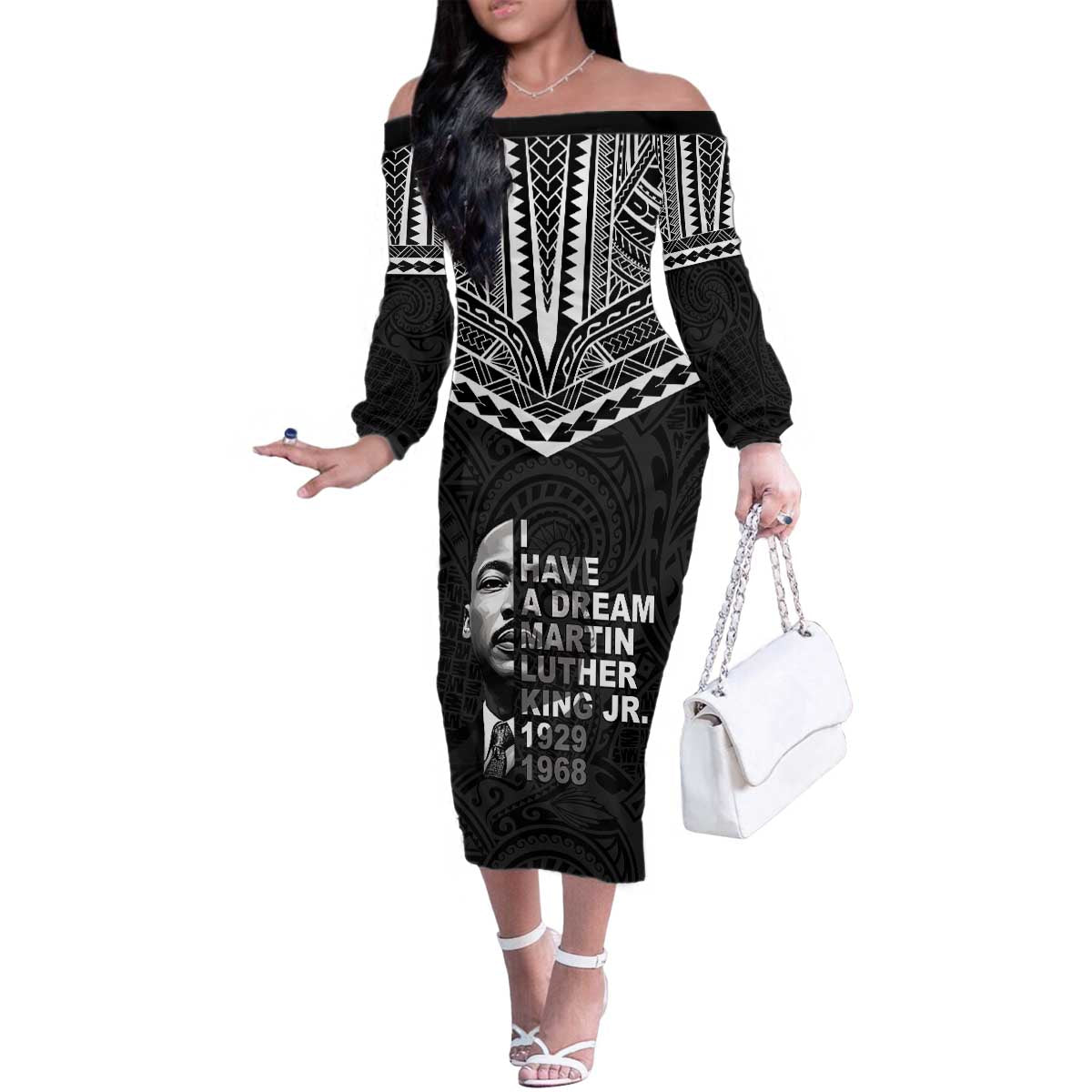 American Samoa MLK Day Family Matching Off The Shoulder Long Sleeve Dress and Hawaiian Shirt Polynesian Style