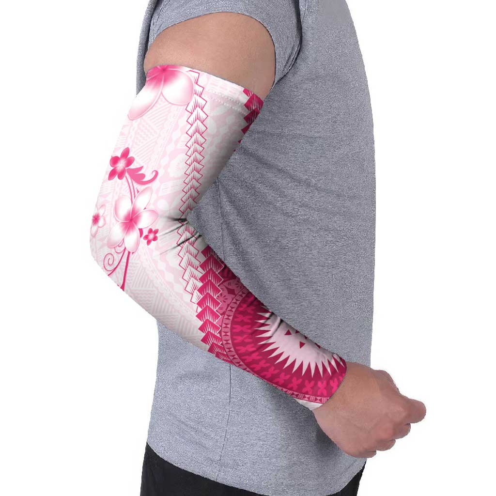 Bula Fiji Arm Sleeves Pink Plumeria Masi Tapa Pattern - Polynesian Pride