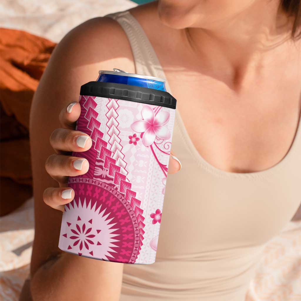 Bula Fiji 4 in 1 Can Cooler Tumbler Pink Plumeria Masi Tapa Pattern - Polynesian Pride