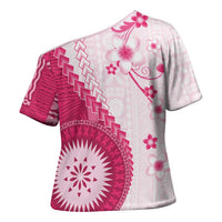 Bula Fiji Cross Shoulder Shirt Pink Plumeria Masi Tapa Pattern - Polynesian Pride