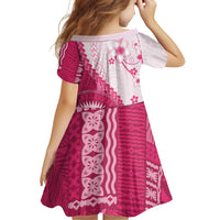 Bula Fiji Family Matching Off Shoulder Maxi Dress and Hawaiian Shirt Pink Plumeria Masi Tapa Pattern LT05 - Polynesian Pride