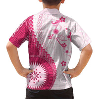 Bula Fiji Family Matching Off Shoulder Short Dress and Hawaiian Shirt Pink Plumeria Masi Tapa Pattern LT05 - Polynesian Pride
