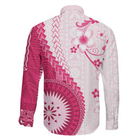 Bula Fiji Family Matching Off Shoulder Short Dress and Hawaiian Shirt Pink Plumeria Masi Tapa Pattern LT05 - Polynesian Pride