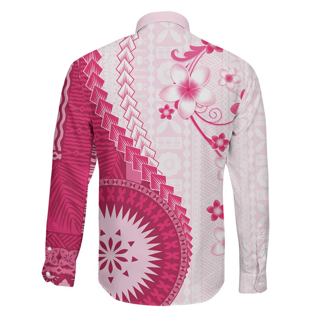 Bula Fiji Family Matching Short Sleeve Bodycon Dress and Hawaiian Shirt Pink Plumeria Masi Tapa Pattern LT05 - Polynesian Pride