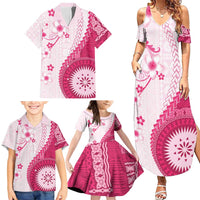 Bula Fiji Family Matching Summer Maxi Dress and Hawaiian Shirt Pink Plumeria Masi Tapa Pattern LT05 - Polynesian Pride