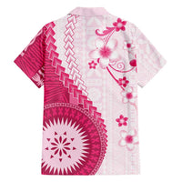 Bula Fiji Family Matching Summer Maxi Dress and Hawaiian Shirt Pink Plumeria Masi Tapa Pattern LT05 - Polynesian Pride