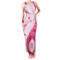 Bula Fiji Family Matching Tank Maxi Dress and Hawaiian Shirt Pink Plumeria Masi Tapa Pattern LT05 Mom's Dress Pink - Polynesian Pride