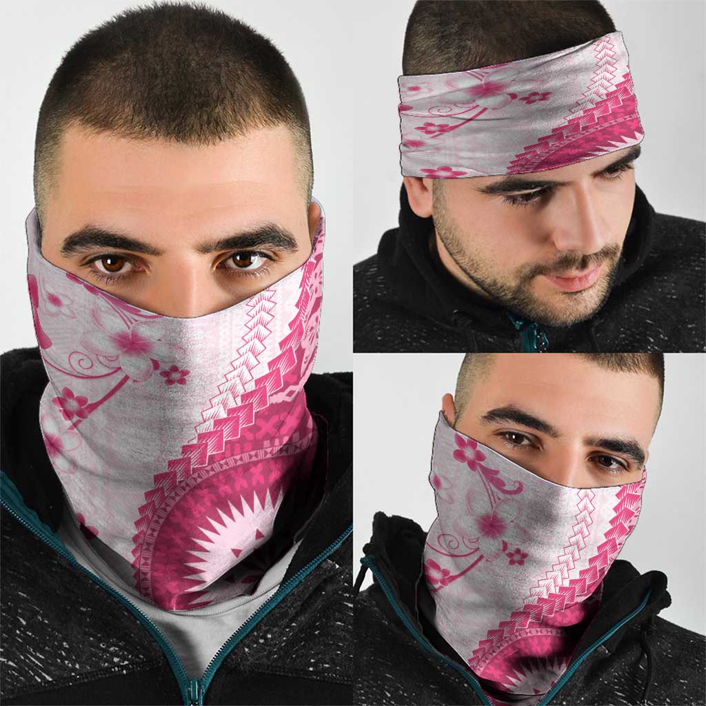Bula Fiji Neck Gaiter Pink Plumeria Masi Tapa Pattern - Polynesian Pride
