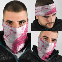 Bula Fiji Neck Gaiter Pink Plumeria Masi Tapa Pattern - Polynesian Pride