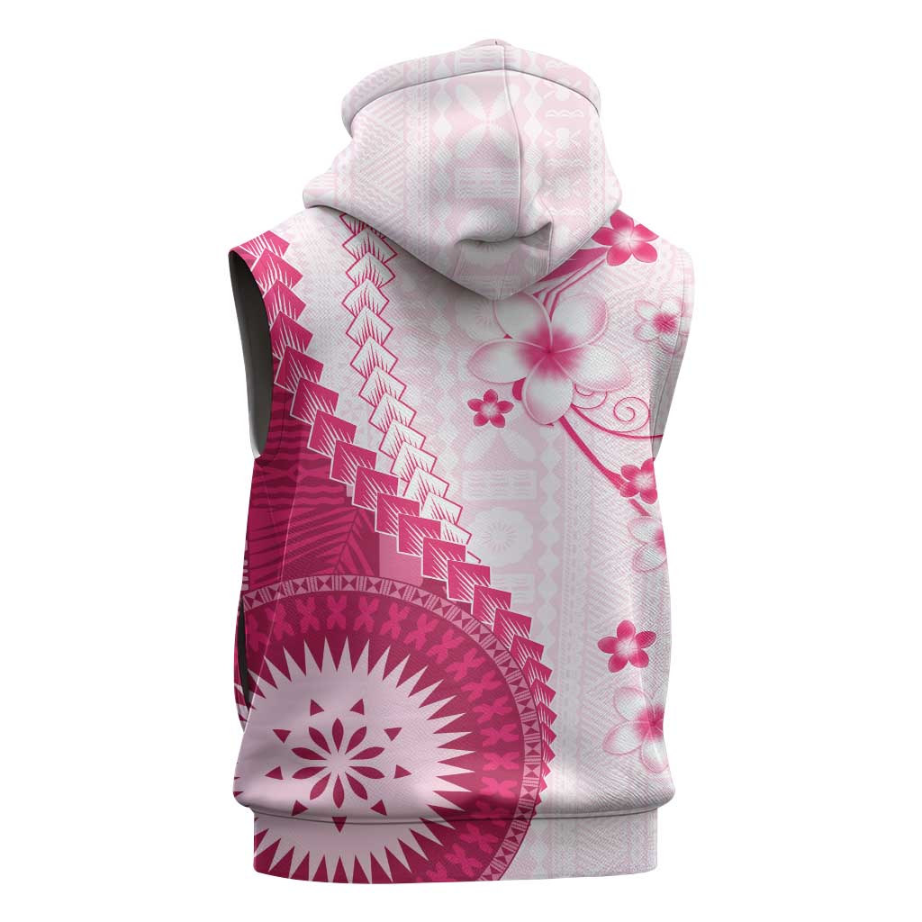 Bula Fiji Sleeveless Zip Hoodie Pink Plumeria Masi Tapa Pattern - Polynesian Pride