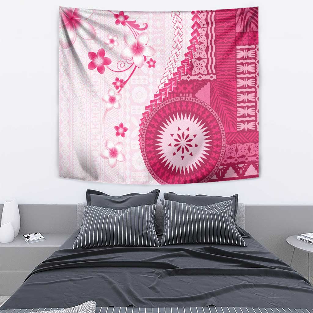 Bula Fiji Tapestry Pink Plumeria Masi Tapa Pattern - Polynesian Pride