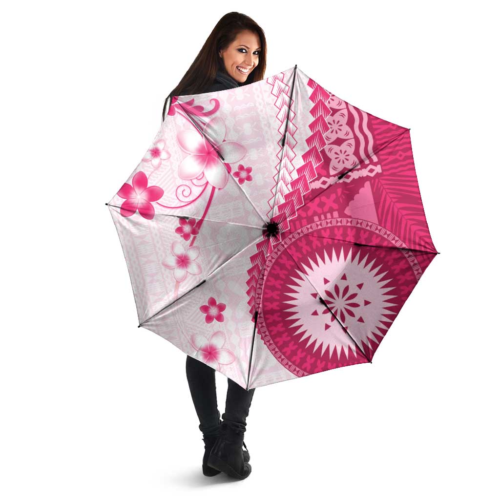 Bula Fiji Umbrella Pink Plumeria Masi Tapa Pattern - Polynesian Pride