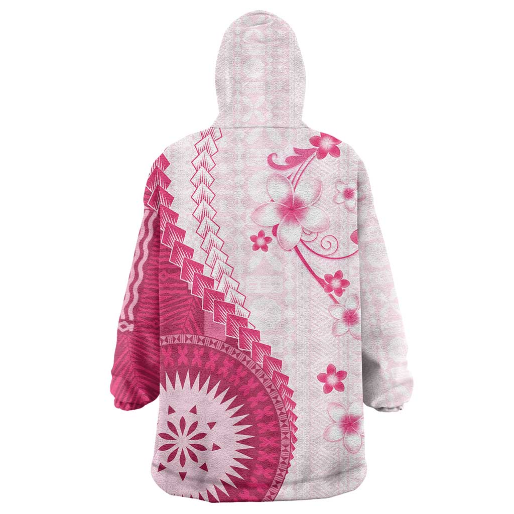 Bula Fiji Wearable Blanket Hoodie Pink Plumeria Masi Tapa Pattern - Polynesian Pride