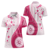 Bula Fiji Women Polo Shirt Pink Plumeria Masi Tapa Pattern - Polynesian Pride