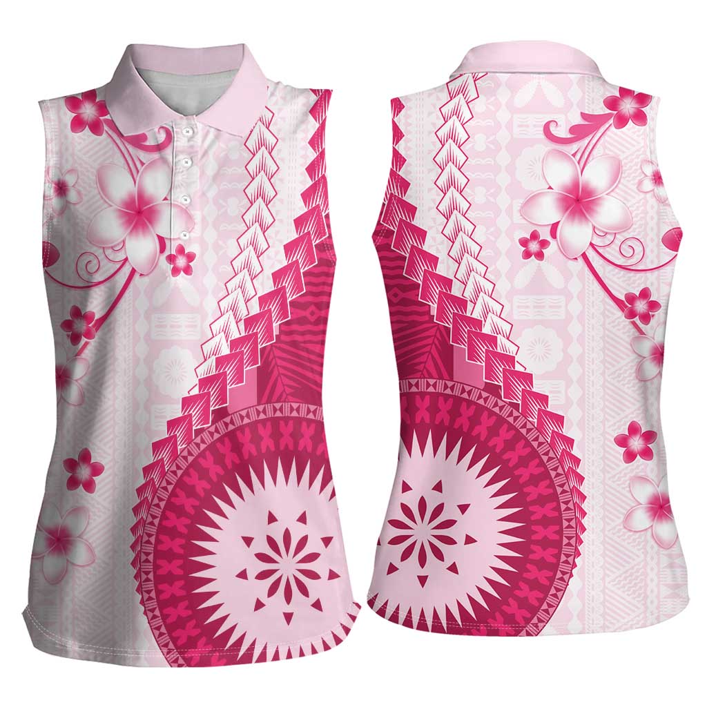 Bula Fiji Women Sleeveless Polo Shirt Pink Plumeria Masi Tapa Pattern - Polynesian Pride