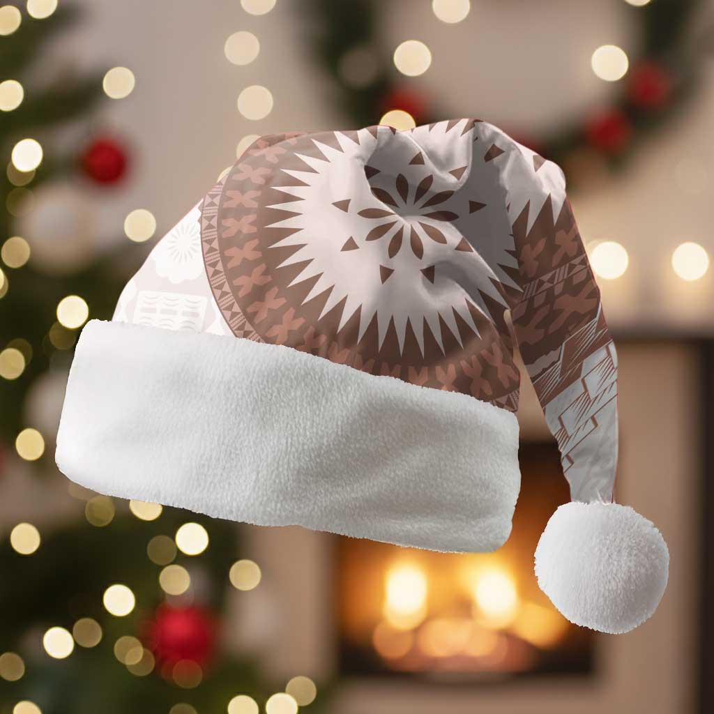 Bula Fiji Christmas Santa Hat Brown Plumeria Masi Tapa Pattern - Polynesian Pride