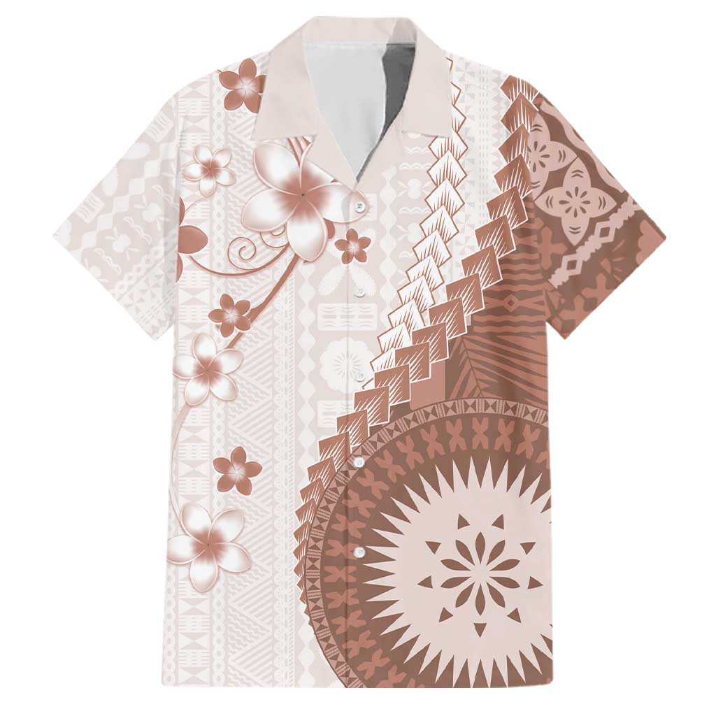 Bula Fiji Family Matching Off The Shoulder Long Sleeve Dress and Hawaiian Shirt Brown Plumeria Masi Tapa Pattern LT05 Dad's Shirt - Short Sleeve Brown - Polynesian Pride