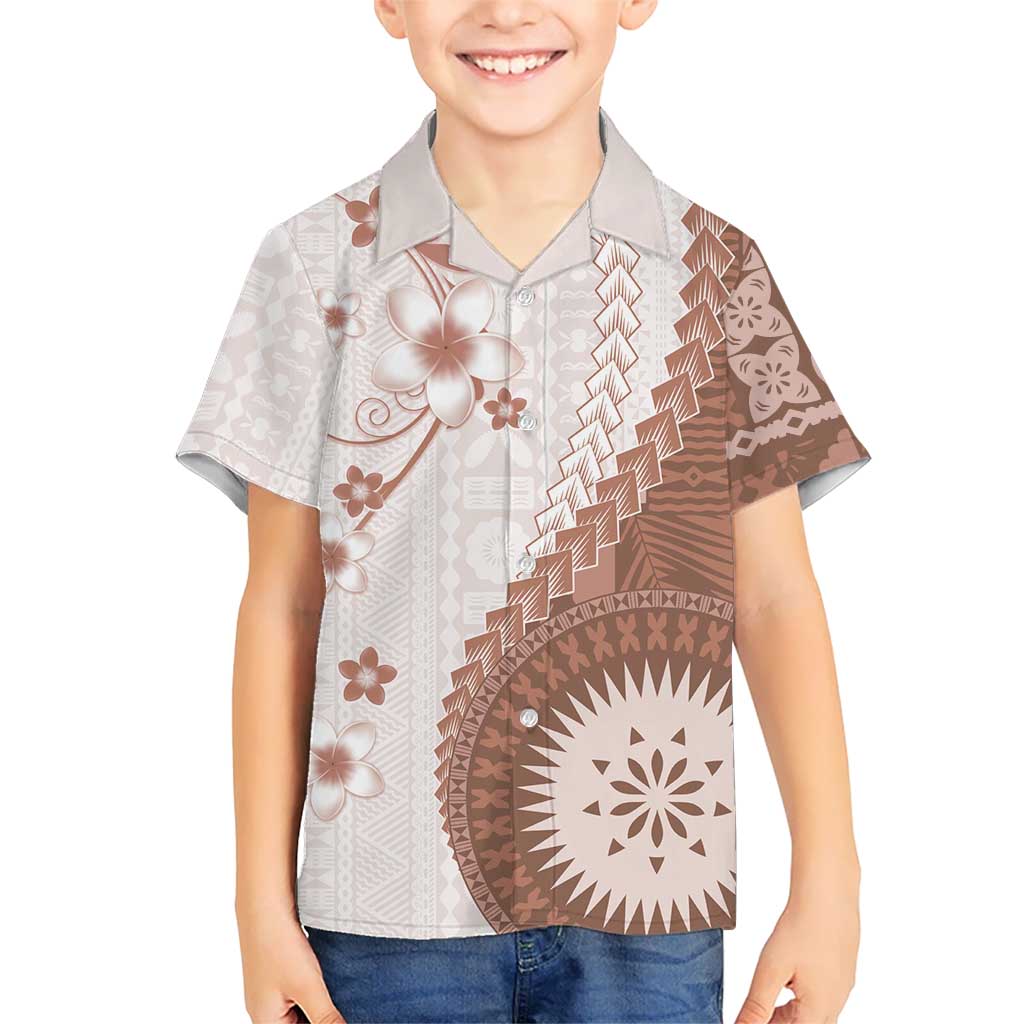 Bula Fiji Family Matching Off Shoulder Maxi Dress and Hawaiian Shirt Brown Plumeria Masi Tapa Pattern LT05 Son's Shirt Brown - Polynesian Pride