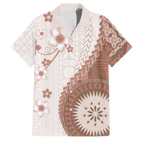 Bula Fiji Family Matching Off Shoulder Short Dress and Hawaiian Shirt Brown Plumeria Masi Tapa Pattern LT05 Dad's Shirt - Short Sleeve Brown - Polynesian Pride