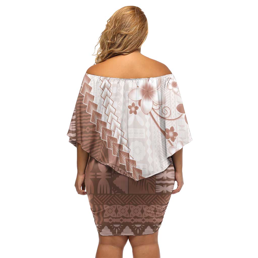 Bula Fiji Family Matching Off Shoulder Short Dress and Hawaiian Shirt Brown Plumeria Masi Tapa Pattern LT05 - Polynesian Pride