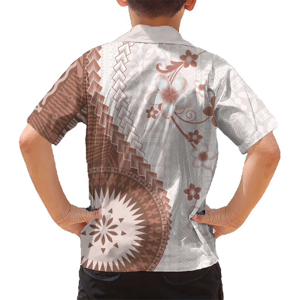 Bula Fiji Family Matching Puletasi and Hawaiian Shirt Brown Plumeria Masi Tapa Pattern - Polynesian Pride