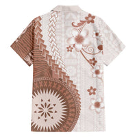 Bula Fiji Family Matching Puletasi and Hawaiian Shirt Brown Plumeria Masi Tapa Pattern - Polynesian Pride