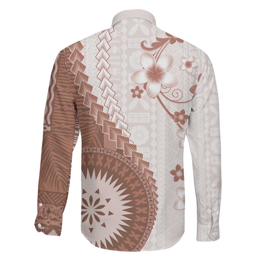 Bula Fiji Family Matching Summer Maxi Dress and Hawaiian Shirt Brown Plumeria Masi Tapa Pattern LT05 - Polynesian Pride