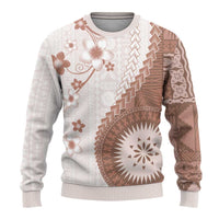 Bula Fiji Ugly Christmas Sweater Brown Plumeria Masi Tapa Pattern - Polynesian Pride