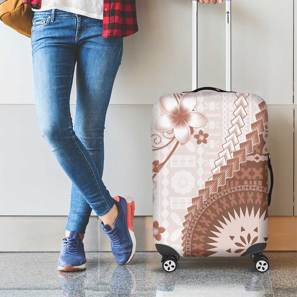 Bula Fiji Luggage Cover Brown Plumeria Masi Tapa Pattern - Polynesian Pride