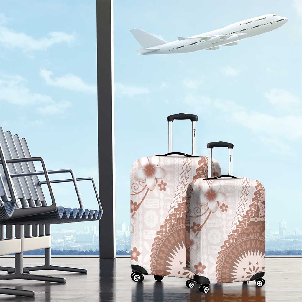 Bula Fiji Luggage Cover Brown Plumeria Masi Tapa Pattern - Polynesian Pride