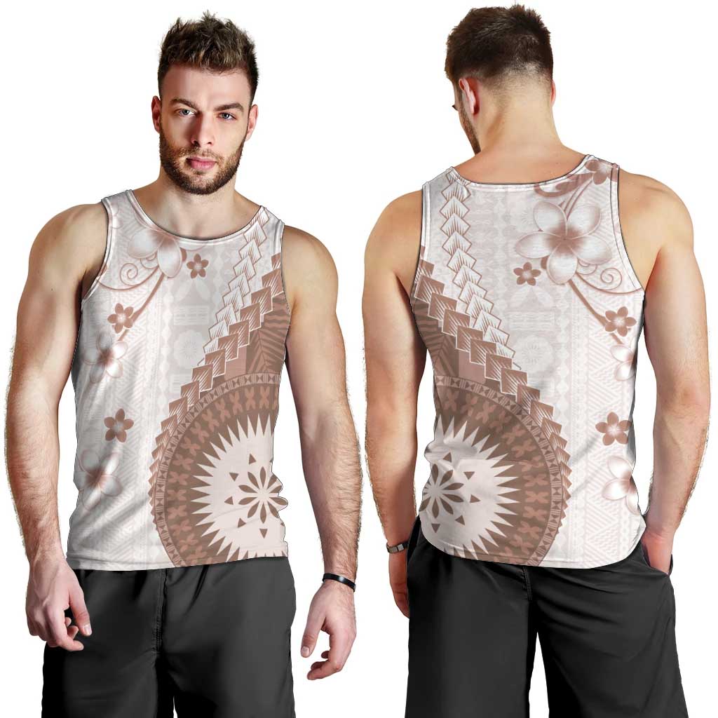 Bula Fiji Men Tank Top Brown Plumeria Masi Tapa Pattern - Polynesian Pride