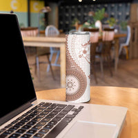 Bula Fiji Skinny Tumbler Brown Plumeria Masi Tapa Pattern - Polynesian Pride