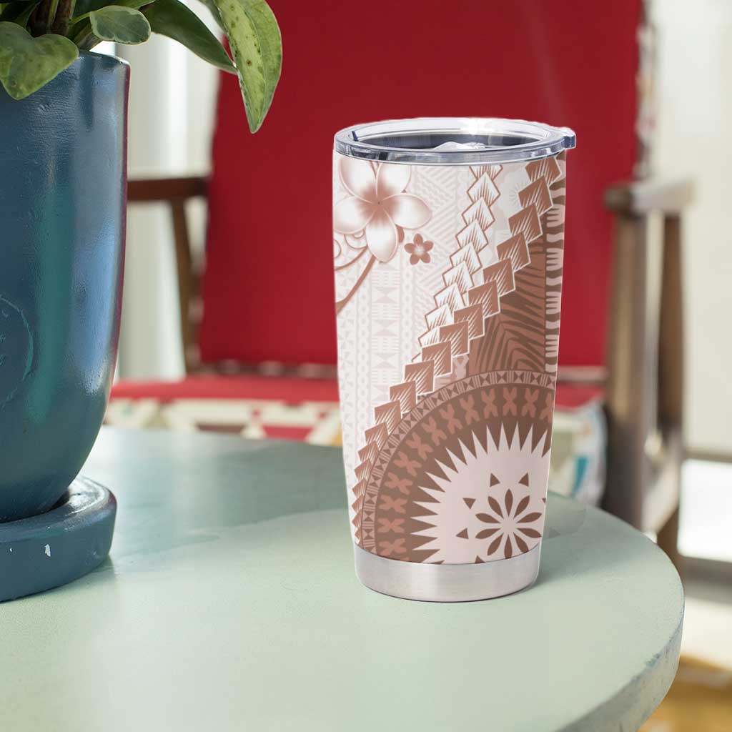 Bula Fiji Tumbler Cup Brown Plumeria Masi Tapa Pattern - Polynesian Pride