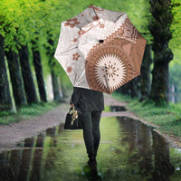 Bula Fiji Umbrella Brown Plumeria Masi Tapa Pattern - Polynesian Pride