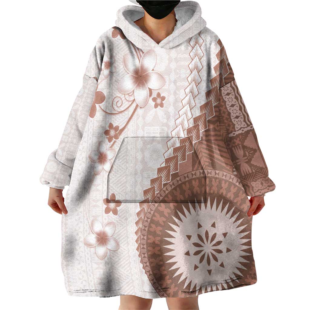 Bula Fiji Wearable Blanket Hoodie Brown Plumeria Masi Tapa Pattern - Polynesian Pride