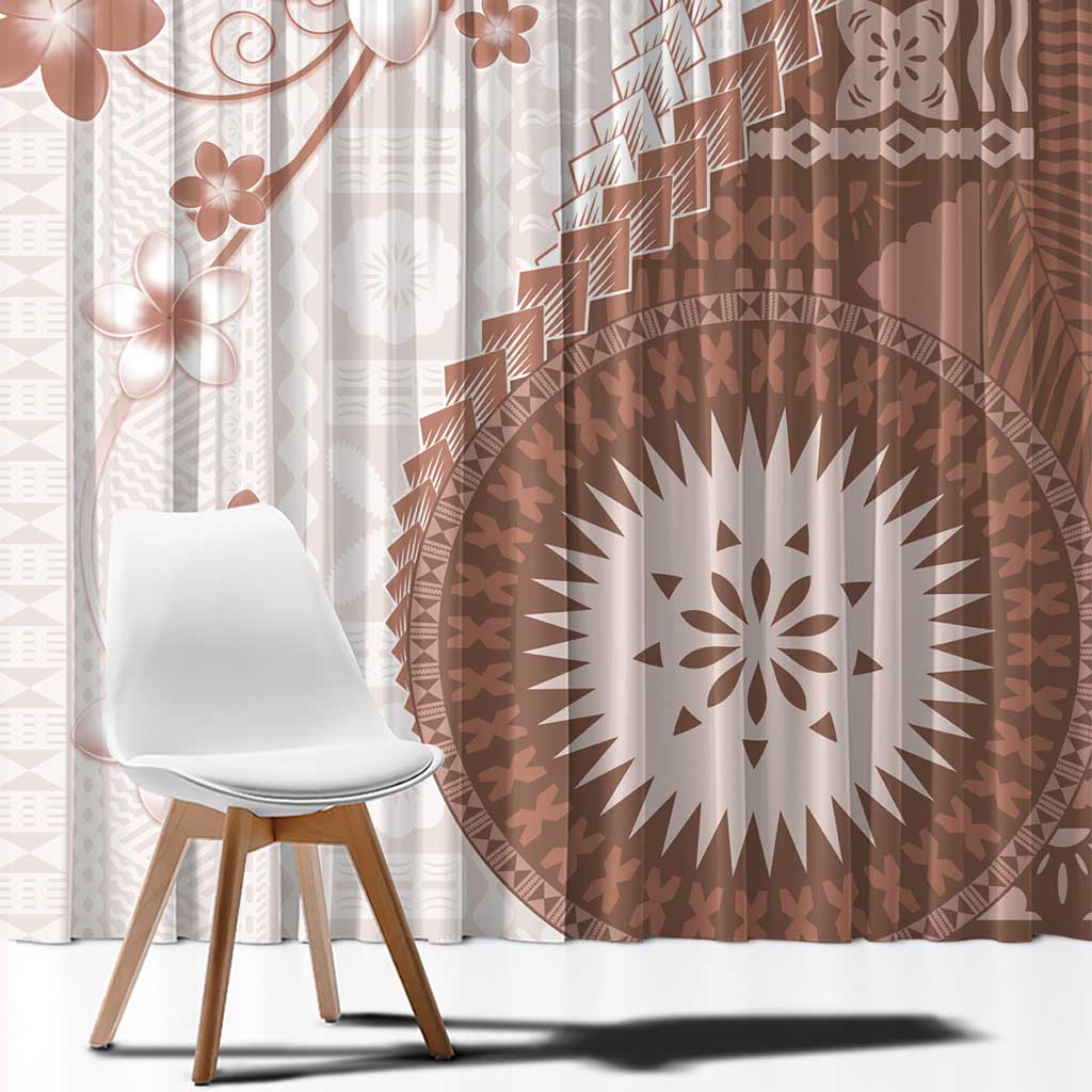 Bula Fiji Window Curtain Brown Plumeria Masi Tapa Pattern - Polynesian Pride