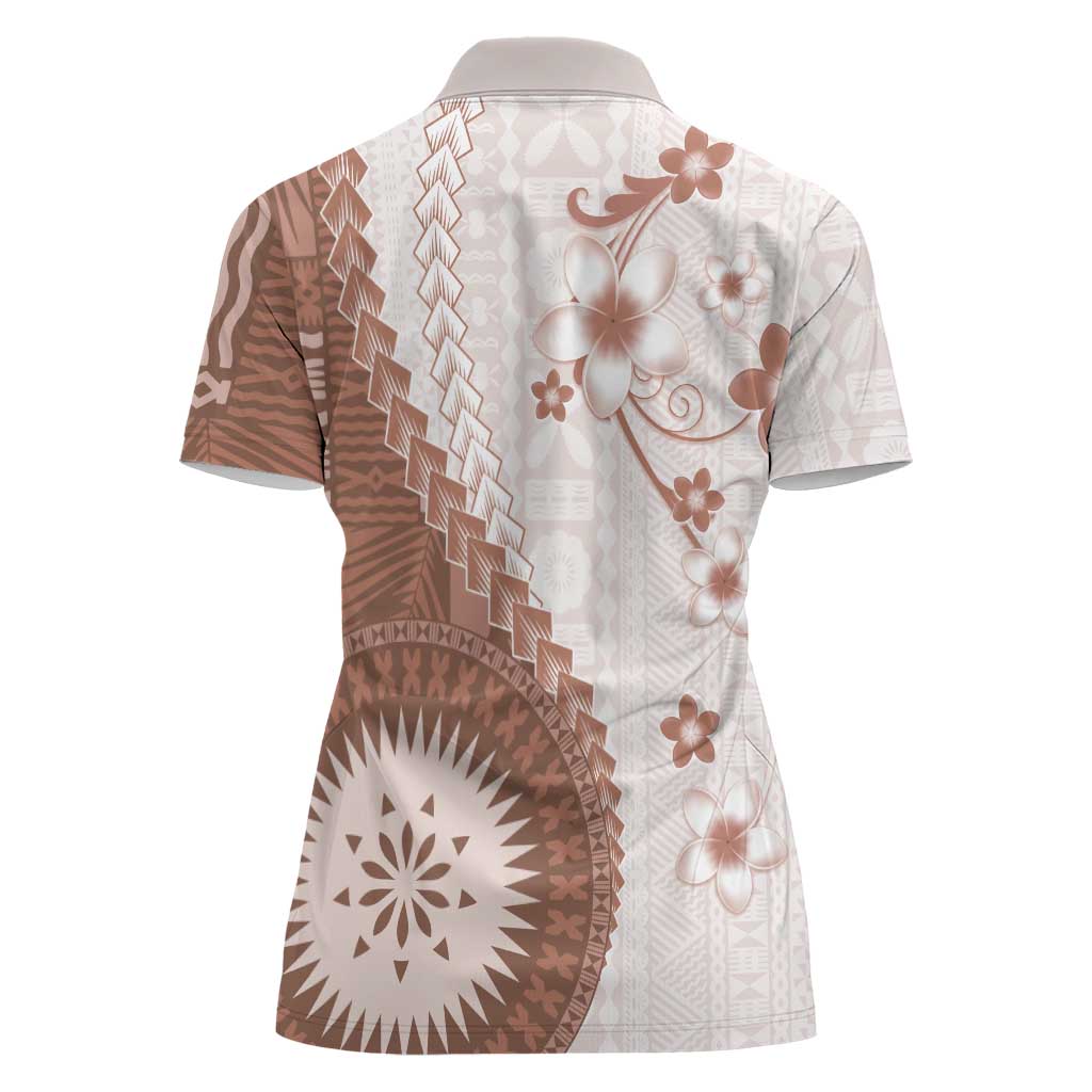 Bula Fiji Women Polo Shirt Brown Plumeria Masi Tapa Pattern LT05 - Polynesian Pride