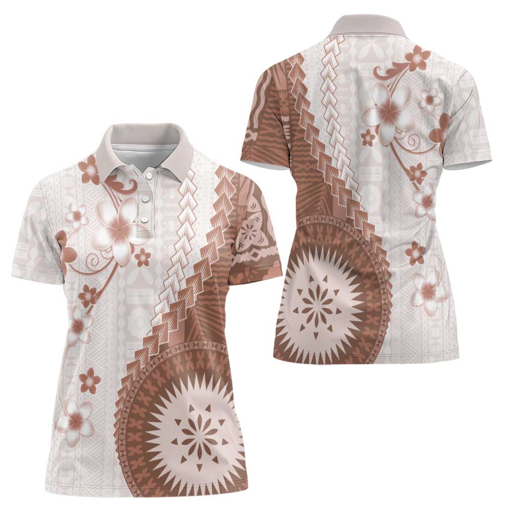 Bula Fiji Women Polo Shirt Brown Plumeria Masi Tapa Pattern LT05 - Polynesian Pride