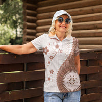 Bula Fiji Women Polo Shirt Brown Plumeria Masi Tapa Pattern LT05 - Polynesian Pride