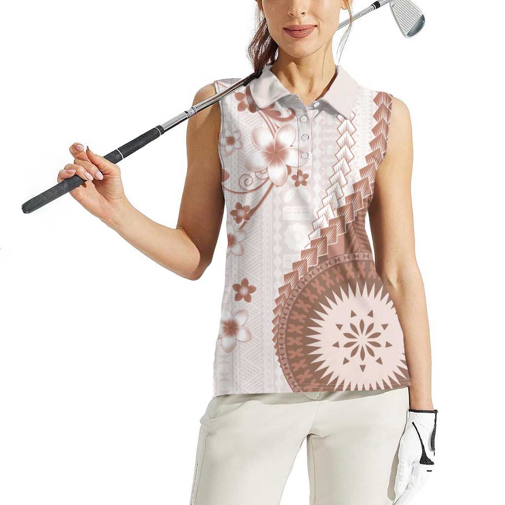 Bula Fiji Women Sleeveless Polo Shirt Brown Plumeria Masi Tapa Pattern - Polynesian Pride