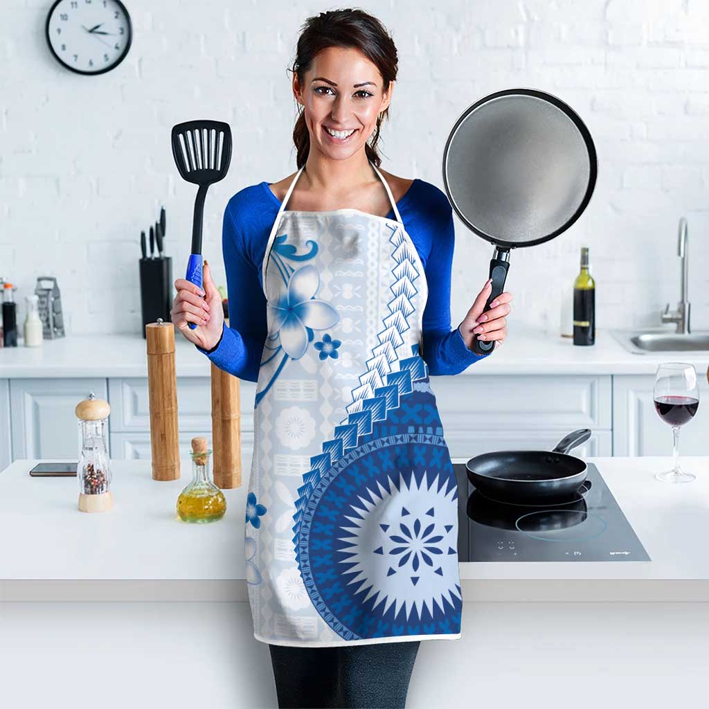 Bula Fiji Apron Blue Plumeria Masi Tapa Pattern - Polynesian Pride