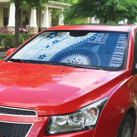 Bula Fiji Auto Sun Shade Blue Plumeria Masi Tapa Pattern - Polynesian Pride