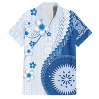 Bula Fiji Family Matching Long Sleeve Bodycon Dress and Hawaiian Shirt Blue Plumeria Masi Tapa Pattern LT05 Dad's Shirt - Short Sleeve Blue - Polynesian Pride
