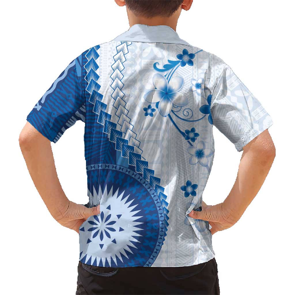 Bula Fiji Family Matching Mermaid Dress and Hawaiian Shirt Blue Plumeria Masi Tapa Pattern LT05 - Polynesian Pride