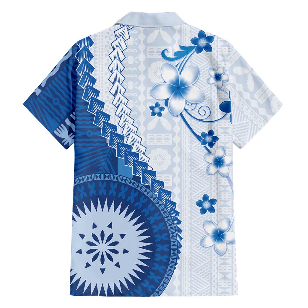 Bula Fiji Family Matching Mermaid Dress and Hawaiian Shirt Blue Plumeria Masi Tapa Pattern LT05 - Polynesian Pride
