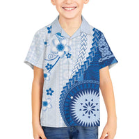 Bula Fiji Family Matching Mermaid Dress and Hawaiian Shirt Blue Plumeria Masi Tapa Pattern LT05 Son's Shirt Blue - Polynesian Pride