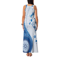 Bula Fiji Family Matching Tank Maxi Dress and Hawaiian Shirt Blue Plumeria Masi Tapa Pattern LT05 - Polynesian Pride
