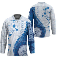 Bula Fiji Hockey Jersey Blue Plumeria Masi Tapa Pattern - Polynesian Pride