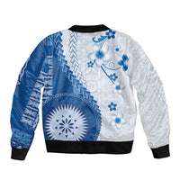 Bula Fiji Sleeve Zip Bomber Jacket Blue Plumeria Masi Tapa Pattern - Polynesian Pride